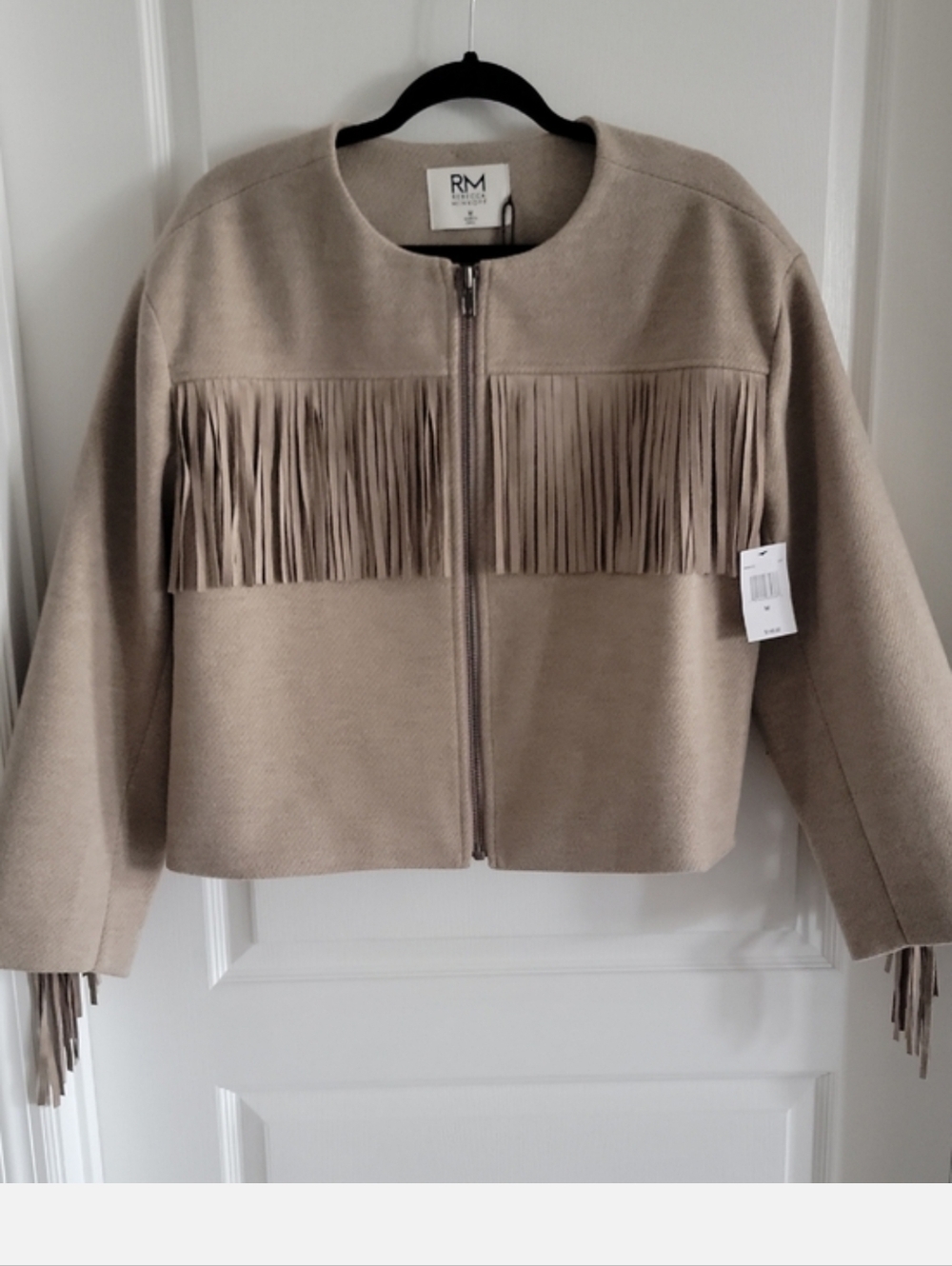 RM Rebecca Minkoff Taupe Fringe Zip-Front Jacket - Picture 13 of 13